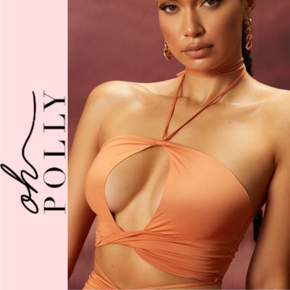 NWT Oh Polly Keyhole Halter Neck Crop Top orange rust pumpkin size 4